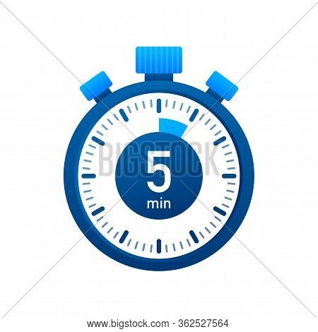 The 5 Minutes, Stopwatch Vector Icon. Stopwatch Icon In Flat Style, Timer On On Color Background. Ve