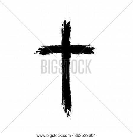 Vector Cross Silhouette With Blood And Shadow. Vector Stock Illustration.