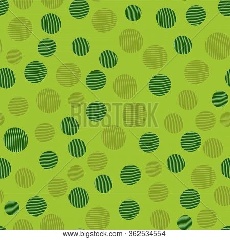 Green Spots Dots With Outcut Stripes On Green Background. Repating Pattern.