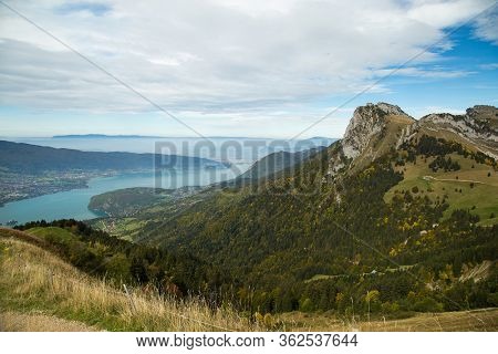Beautiful view of the French Alps and the lake in Annecy in France