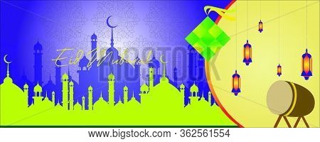 Eid Al-fitr Backgrounds With Mosque, Diamond And Lantern Icons, Background Illustrations For Design,