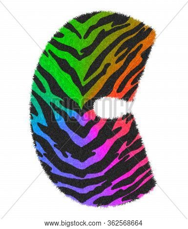 3d Illustration Tiger Black Rainbow Print Letter C, Animal Skin Fur Decorative Character C, Tiger 7 