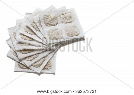 Medicinal Paper Sheets With Mustard For The Treatment Of Colds On A White Background.