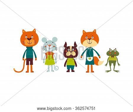 Cute Animal Set Including Cat, Mouse, Dog