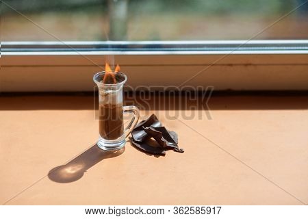 Hot Strong Coffee Cocktail With Fire.b52 And Chocolate