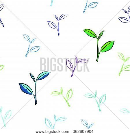 Colorful Green Tea Leaf Seamless Pattern Nature With White Background