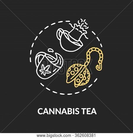 Cannabis Tea Chalk Rgb Color Concept Icon. Marijuana Plant Decoction, Herbal Decoction Idea. Drinkab