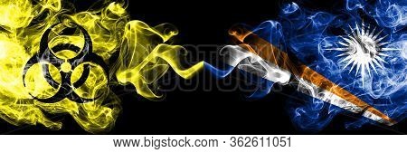 Quarantine In Marshall Islands. Coronavirus Covid-19 Lockdown. Smoky Mystic Flag Of Marshall Islands