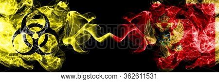 Quarantine In Montenegro, Montenegrin. Coronavirus Covid-19 Lockdown. Smoky Mystic Flag Of Montenegr