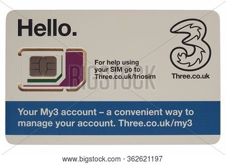 London - Apr 2020: Three Sim Card Isolated Over White