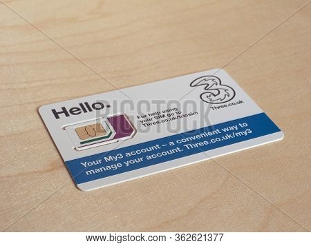 London - Apr 2020: Three Sim Card