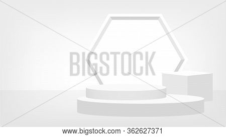 Stage Pedestal Award 3d White Grey, Podium Stage Show For Victory Champion Position, Pedestal Ellips