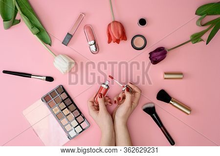Girl Doing Manicure, Nails Gel Polish, White Background