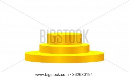 Luxury Pedestal Gold 3d Isolated On White Background, Golden Pedestal Circle Box For Cosmetics Produ