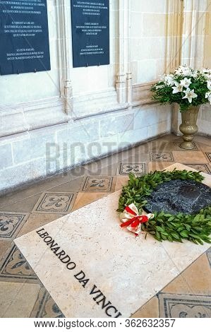 Amboise, France - November 15, 20118: The Tomb Of Leonardo Da Vinci In The St Hubert Chapel Of The R