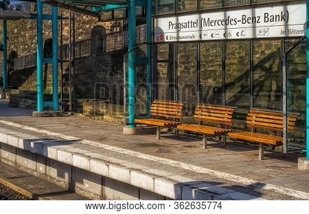 Stuttgart,germany - March 28,2020:pragsattel These Is One Of The Platforms Of The Modern Tram Statio