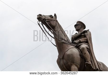 Bronze Memorial Statue Of Mustafa Kemal Ataturk, The Founder Of The Republic Of Turkey,  Over The Sk