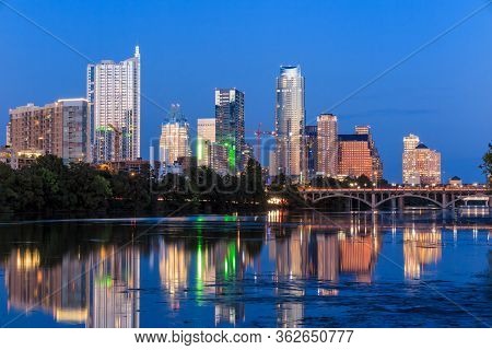 Beautiful Austin Skyline Reflection At Twilight