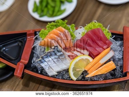 Japanese Foods Sashimi (raw Sliced Fish, Japan Of Raw Fresh Fish Fillet (sashimi)  , Assorted Japane