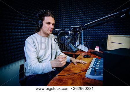 Talking Male Radio Presenter In Radio Station