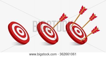 Simple Flat Minimalist Arrow And Target Illustration. Archery Targets With A Variety Of Shots. The A