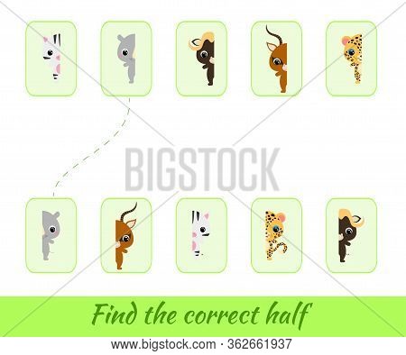 Clip Cards Game Template Find Correct Halves. Matching Game For Children. Educational Activity For P
