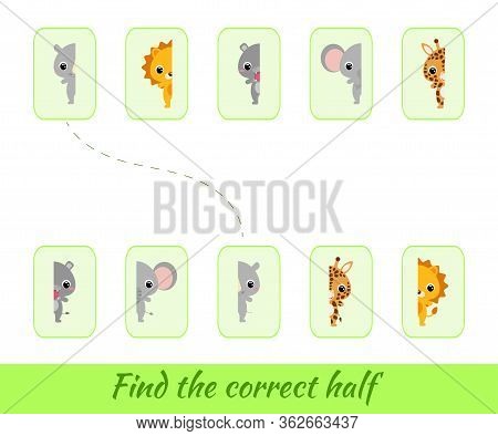 Clip Cards Game Template Find Correct Halves. Matching Game For Children. Educational Activity For P