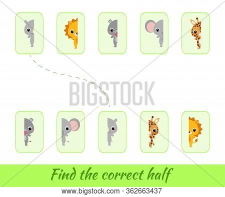 Clip Cards Game Template Find Correct Halves. Matching Game For Children. Educational Activity For P