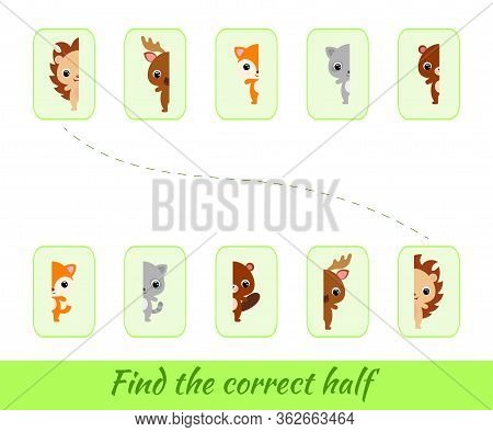 Clip Cards Game Template Find Correct Halves. Matching Game For Children. Educational Activity For P