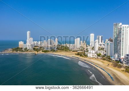 Resorts Of South America. Aerial View Of The Caribbean Coast In A Modern Tourist Area Of The City