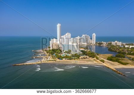 Aerial View Of The Modern Skyline And Luxury Hotel Resort Of Cartagena De Indias In Colombia On The 