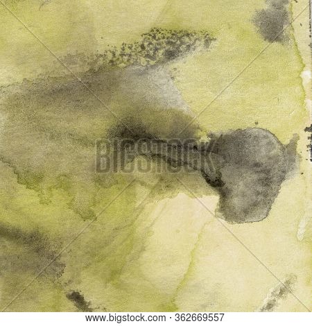 Watercolor Illustration Texture. Watercolor Transparent Stain. Blur Spray. Ocher And Gray.