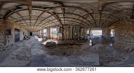 Abandoned Empty Concrete Room Or Unfinished Building. Full Seamless Spherical Hdri Panorama 360 Degr