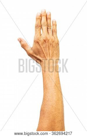 Raising Hand On White Background With Clipping Path