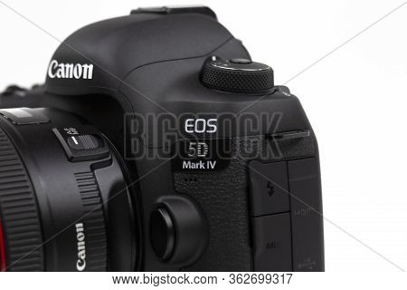 Tokyo, Japan 22.04.2020 - Dslr Camera Canon Mark 5d Iv Detail Shot Close Up Mode Dial Isolated