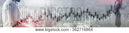 Website Header And Banner Of Hong Kong Cityscape With Skyscarapers. Trading And Stock Markets.