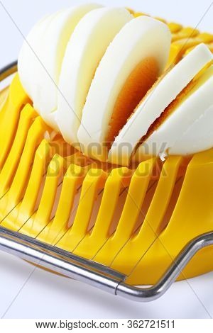 Close-up Of An Egg Slicer, Close-up, White Background.