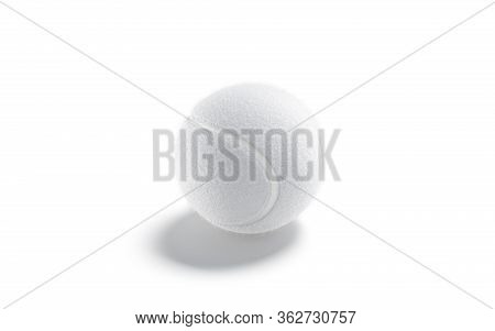 Blank White Tennis Ball Mock Up, Side View, 3d Rendering. Empty Circle Fibrous Equipment For Sporty 