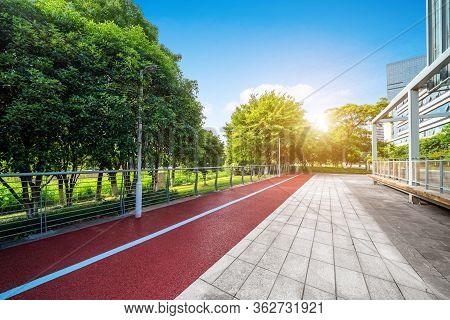 Red Walkway In Cbd, Ningbo, Zhejiang, China.