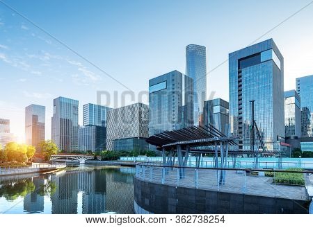 Modern Buildings In The Financial District, The Urban Landscape Of Ningbo, China.