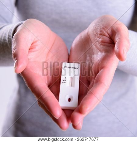 Rapid Covid-19 Coronavirus Strip Test Cassette For Antibody Or Sars-cov-2 Virus Disease In Hands Epi