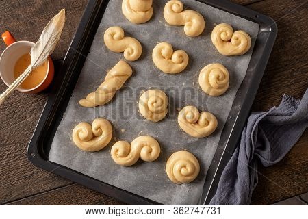 Raw Jidasky Or Jidase - Czech Sweet Easter Pastry Made Of Yeast Dough, Brushed With An Egg Before Be