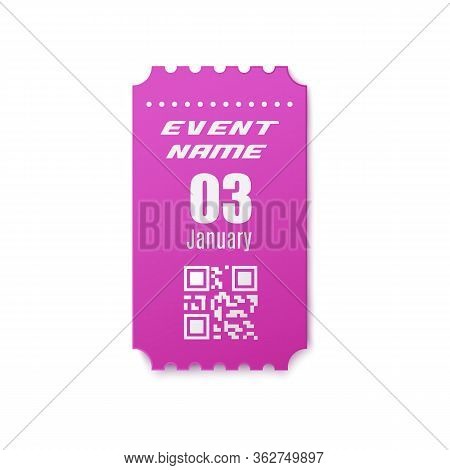 Realistic Event Ticket Mockup - Purple Coupon With Name, Date Template
