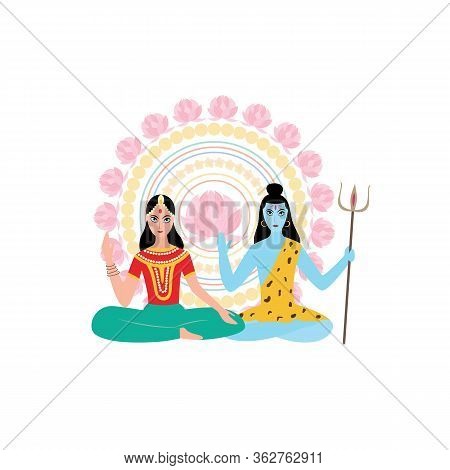 Parvati And Shiva - Indian Gods From Hinduism Religion Sitting In Lotus Pose