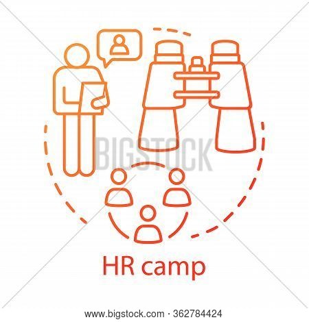 Human Resources Camp Concept Icon. Summer Corporate Club, Community Idea Thin Line Illustration. Com