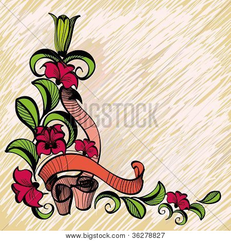 Abstrakti kukka Retro koru kukkia ja nauhat