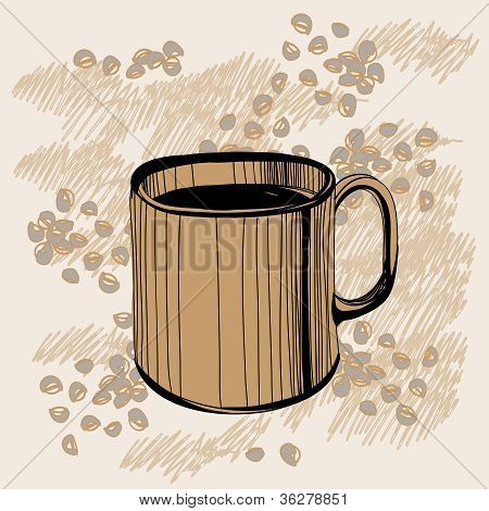 Luonnos Kahvi Muki kahvia pavut