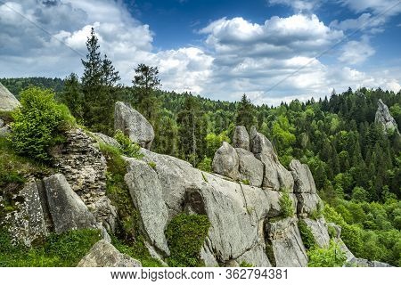 Urich Village,  Lviv Region, Ukraine, May 26, 2019, Museum Tustan Fortress, Truskavets,