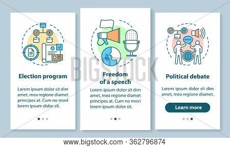 Elections Onboarding Mobile App Page Screen With Linear Concepts. Election Program, Political Debate
