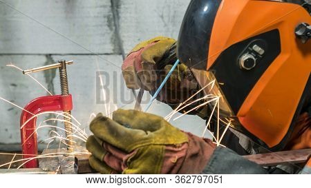 Welders Working At The Plant Produce Metal Structures